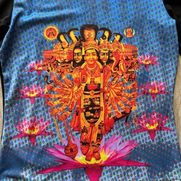 Vintage 90s Y2K A Byer Hindu Krishna Colorful Abstract Long Sleeve Top Size S - Picture 5 of 10